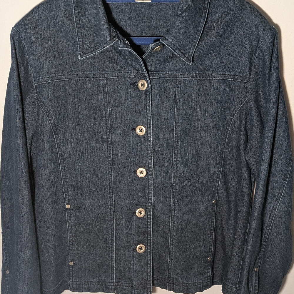 Allison Daley Petite Denim Jacket 8P Classic Blue Button Front